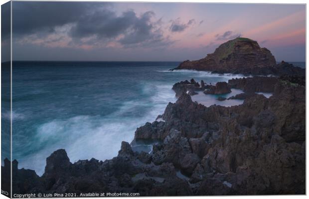 Mole islet landscape in Porto Moniz in Madeira at sunset Canvas Print by Luis Pina