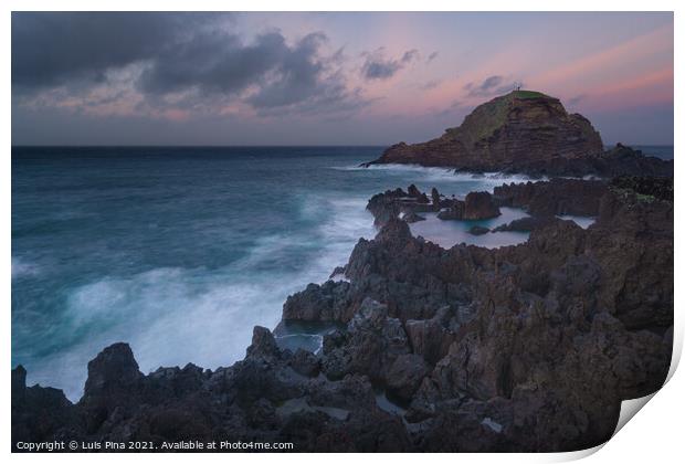 Mole islet landscape in Porto Moniz in Madeira at sunset Print by Luis Pina