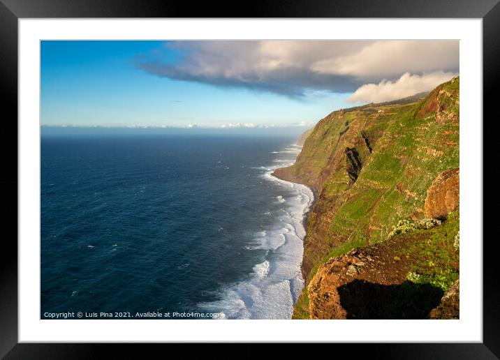 View of the landscape from Ponta do Pargo lighthouse at sunset Framed Mounted Print by Luis Pina