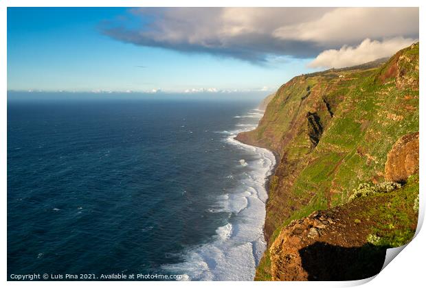 View of the landscape from Ponta do Pargo lighthouse at sunset Print by Luis Pina