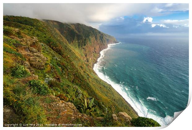 View of the landscape from Ponta do Pargo lighthouse Print by Luis Pina