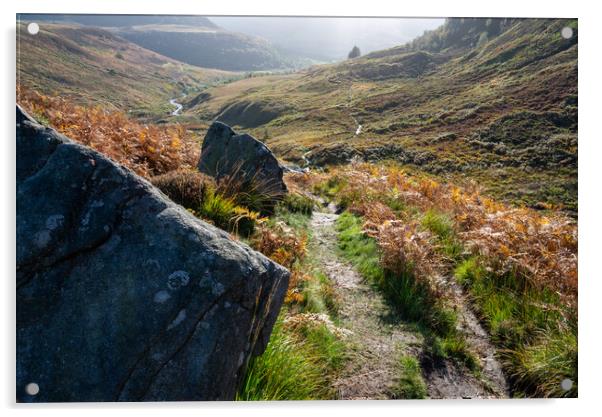 The Pennine way at Crowden in Derbyshire Acrylic by Andrew Kearton