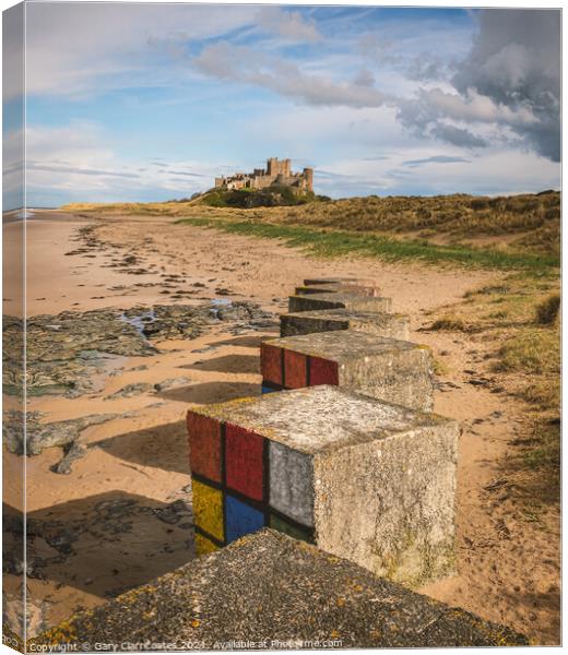 Stepping Sones to Bamburgh Castle Canvas Print by Gary Clarricoates