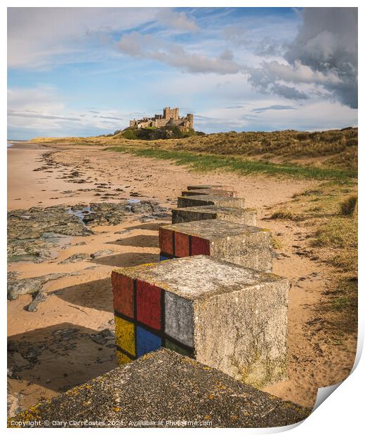 Stepping Sones to Bamburgh Castle Print by Gary Clarricoates