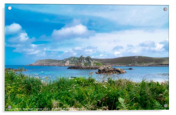 View from Bryher to Tresco Acrylic by Stephen Hamer