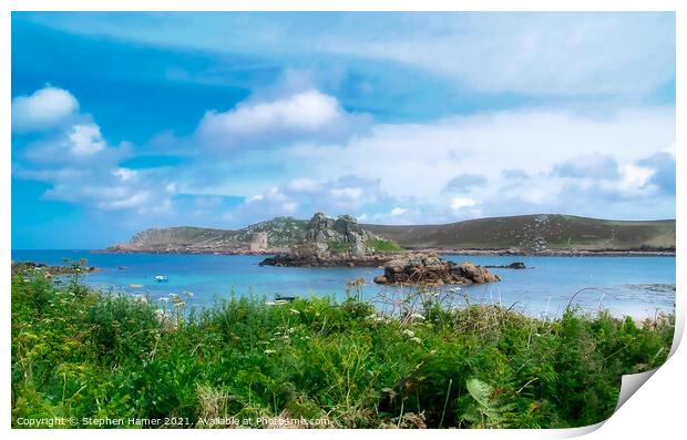 View from Bryher to Tresco Print by Stephen Hamer