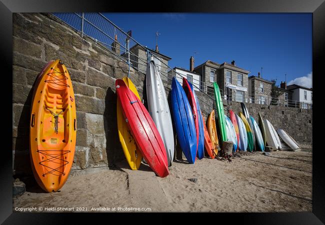 Colourful Kayaks Framed Print by Heidi Stewart