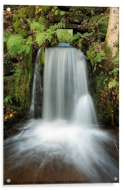 Waterfall in Dumfries Scotland Acrylic by christian maltby