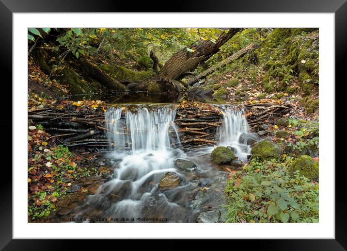 a waterfall in Dumfries in the village of Penpont Framed Mounted Print by christian maltby