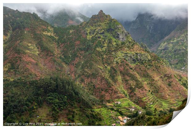 Beautiful landscape mountains with clouds, in Madeira Print by Luis Pina