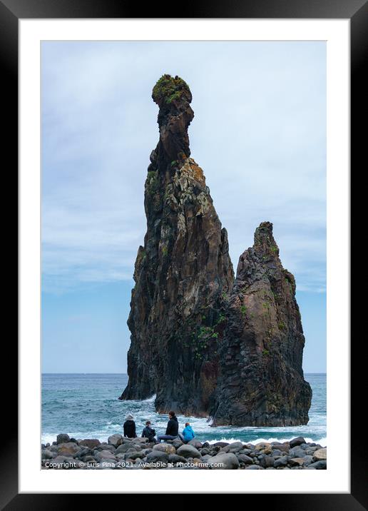 Family with kids looking at Ribeira da Janela islet in Madeira Framed Mounted Print by Luis Pina