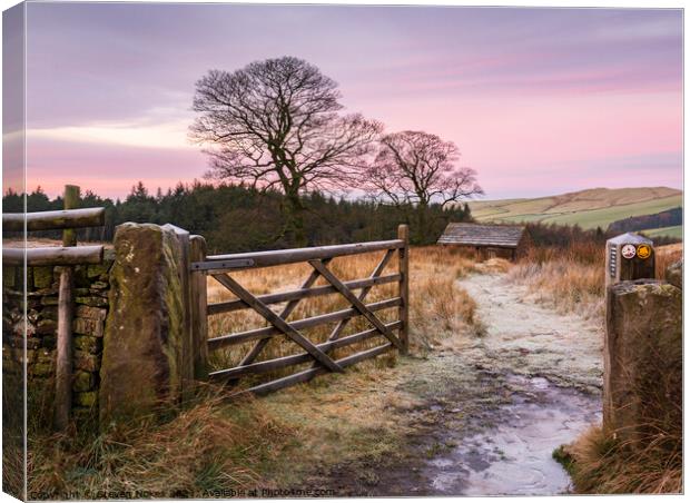 Majestic Sunrise Over Wildboarclough Barn Canvas Print by Steven Nokes