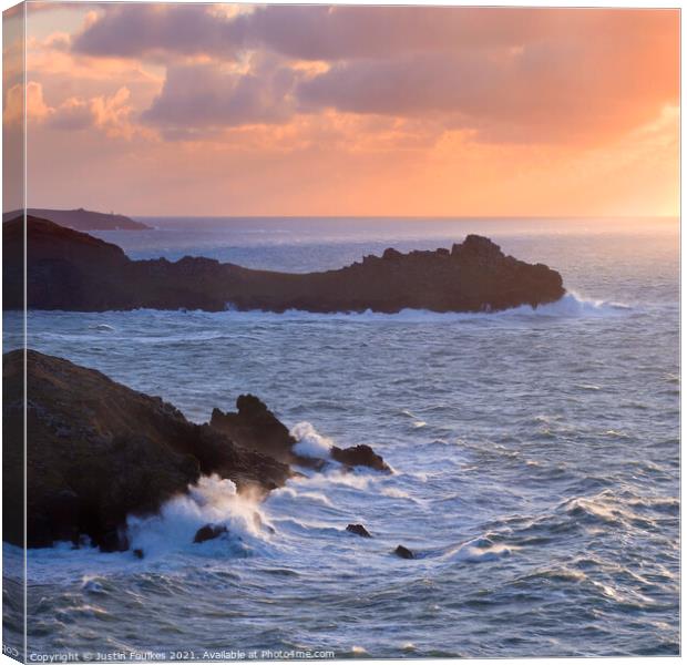 Stormy seas at Zennor Head, Cornwall Canvas Print by Justin Foulkes