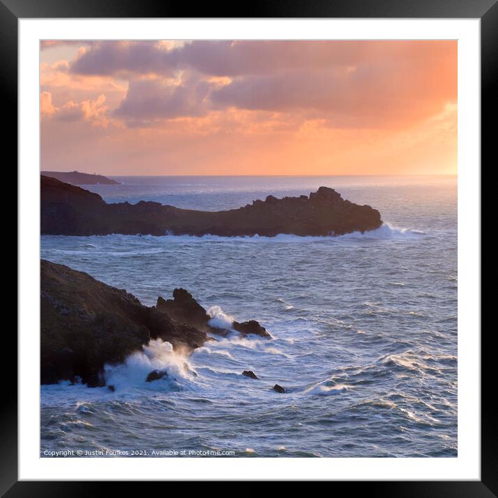 Stormy seas at Zennor Head, Cornwall Framed Mounted Print by Justin Foulkes