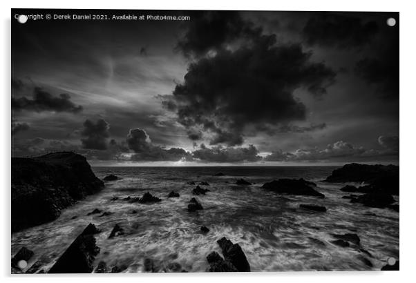 Dramatic Clouds at Hartland Quay (mono) Acrylic by Derek Daniel