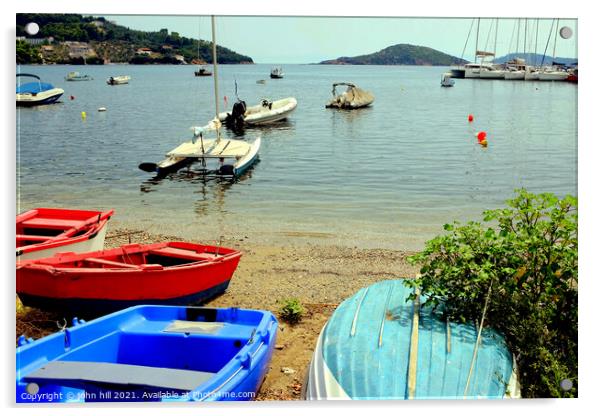 Skiathos town bay, Greece. Acrylic by john hill