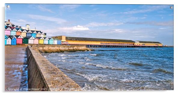 Walton Pier prom and Beach Huts Acrylic by Diana Mower