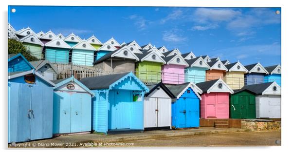 Walton beach huts Essex Acrylic by Diana Mower