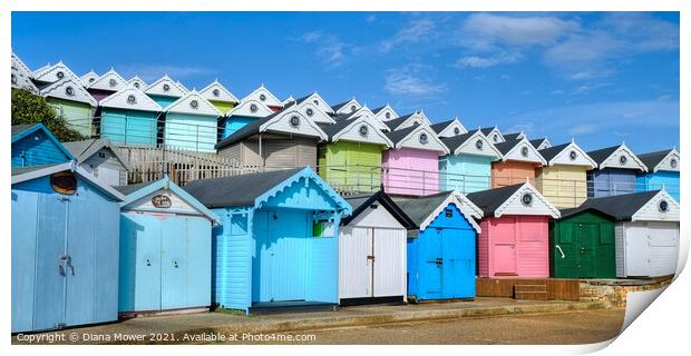 Walton beach huts Essex Print by Diana Mower