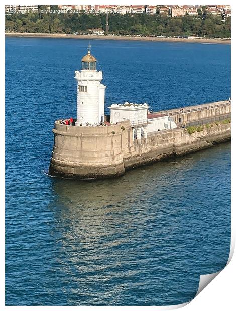 Faro De La Galera Lighthouse in the Harbour of Getxo Spain Print by Holly Burgess