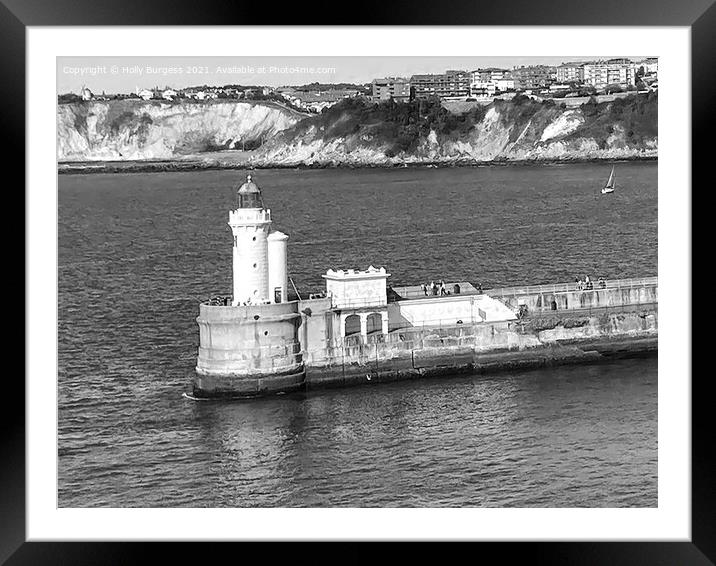 Getxo, bay of Biscay a lighthouse on the edge of the harbour, a look out for the military base that is still there after many years from the war Framed Mounted Print by Holly Burgess