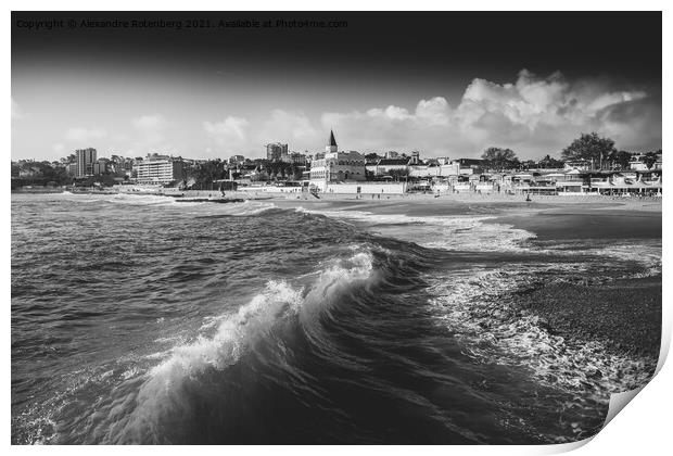 Waves crashing at Tamariz Beach, Estoril, Portugal Print by Alexandre Rotenberg