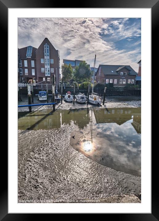 Husum harbor at ebb tide in the marshes, Germany Framed Mounted Print by Frank Bach