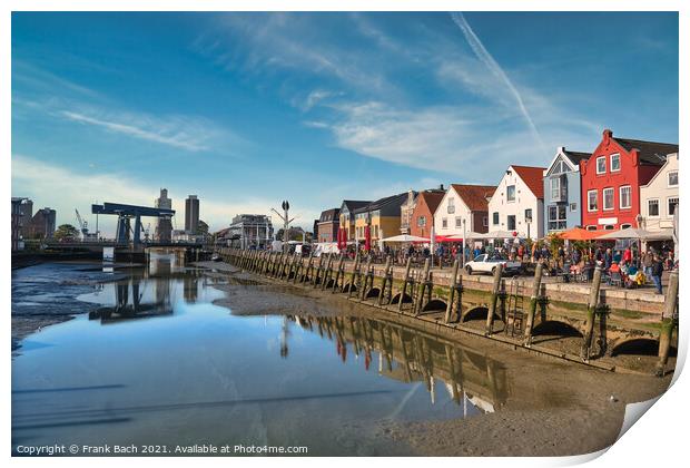 Husum harbor at ebb tide in the marshes, Germany Print by Frank Bach