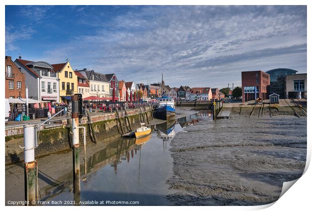 Husum harbor at ebb tide in the marshes, Germany Print by Frank Bach