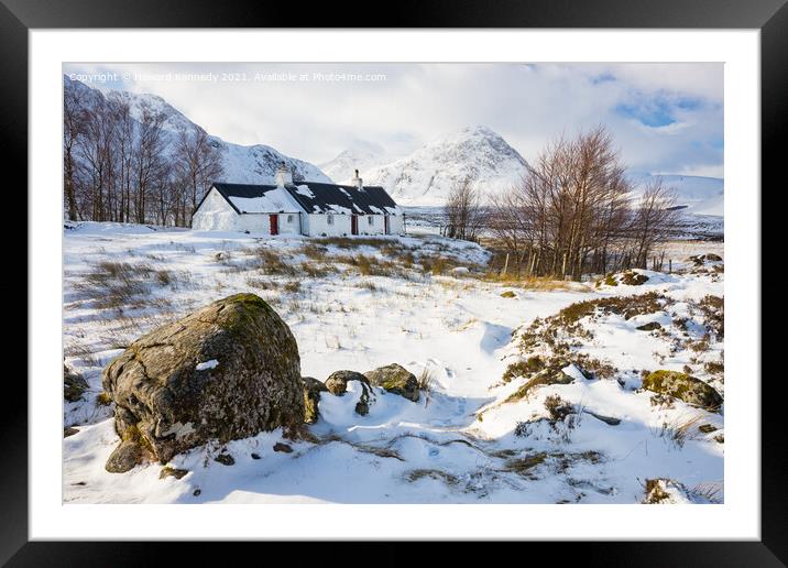 Black Rock Cottage in Glencoe in winter snow Framed Mounted Print by Howard Kennedy