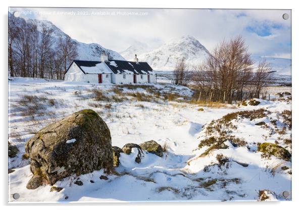 Black Rock Cottage in Glencoe in winter snow Acrylic by Howard Kennedy