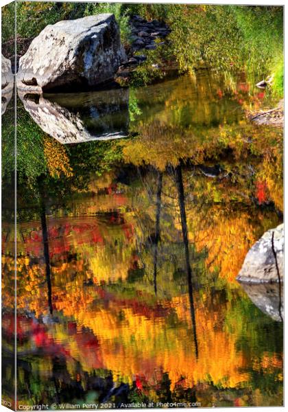 Fall Fire Orange Red Colors Reflection Wenatchee River Valley Wa Canvas Print by William Perry