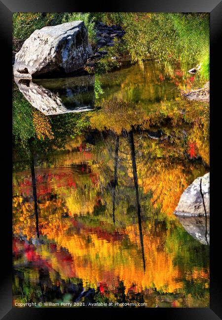 Fall Fire Orange Red Colors Reflection Wenatchee River Valley Wa Framed Print by William Perry
