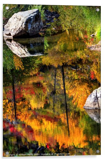 Fall Fire Orange Red Colors Reflection Wenatchee River Valley Wa Acrylic by William Perry