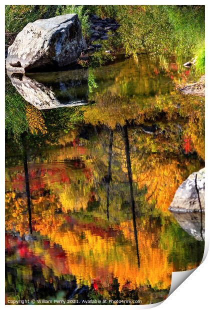 Fall Fire Orange Red Colors Reflection Wenatchee River Valley Wa Print by William Perry