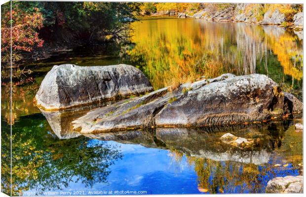 Fall Colors Orange Fire Reflection Wenatchee River Valley Washin Canvas Print by William Perry