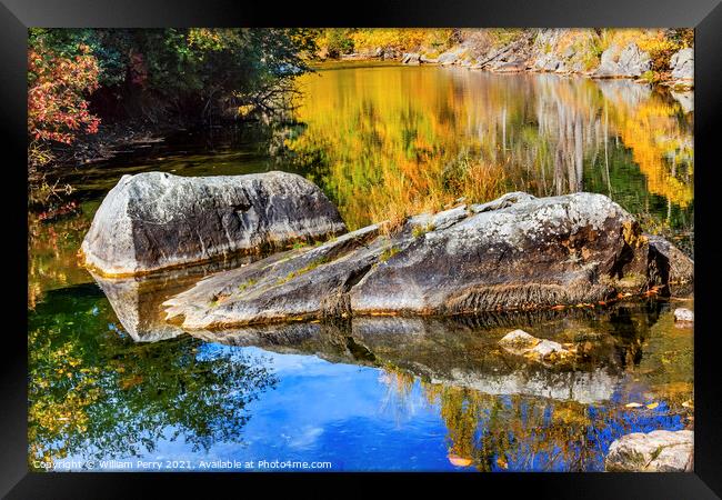 Fall Colors Orange Fire Reflection Wenatchee River Valley Washin Framed Print by William Perry