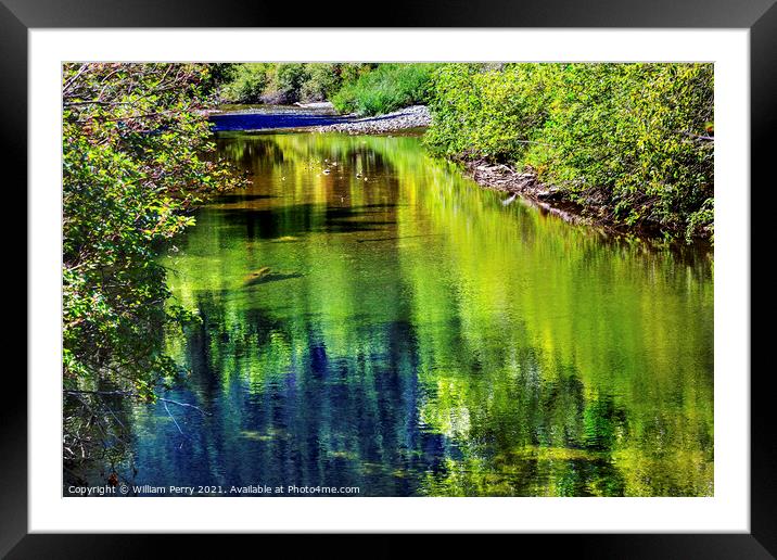 Summer Colors Green Reflection Wenatchee River Valley Washington Framed Mounted Print by William Perry