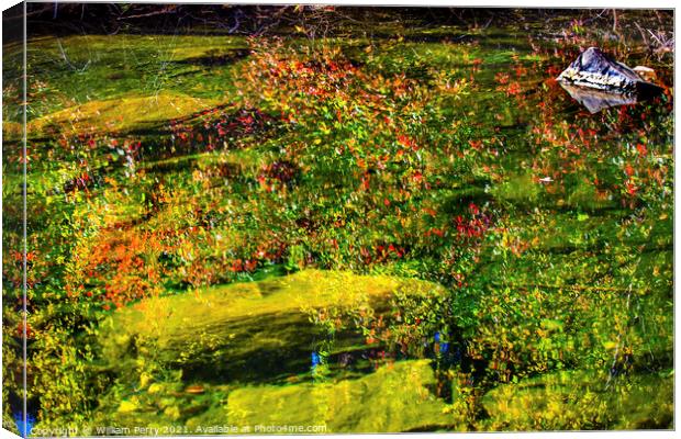  Fall Colors Green Water Reflection Abstract Wenatchee River Was Canvas Print by William Perry