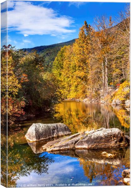 Fall Colors Orange Fire Reflection Wenatchee River Valley Washin Canvas Print by William Perry