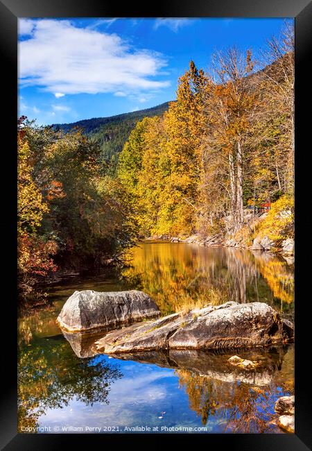 Fall Colors Orange Fire Reflection Wenatchee River Valley Washin Framed Print by William Perry