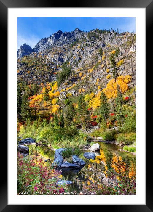 Fall Yellow Red Green Colors Reflection Wenatchee River Valley W Framed Mounted Print by William Perry