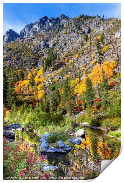 Fall Yellow Red Green Colors Reflection Wenatchee River Valley W Print by William Perry