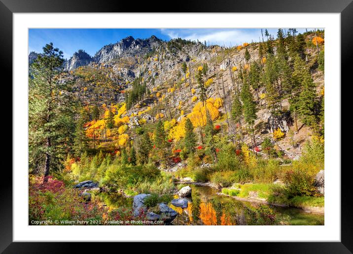 Fall Yellow Red Green Colors Reflection Wenatchee River Valley W Framed Mounted Print by William Perry