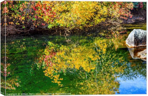 Fall Colors Green Water Reflection Abstract Wenatchee River Wash Canvas Print by William Perry