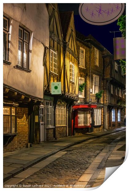 York cobbled street at night Print by Susan Leonard