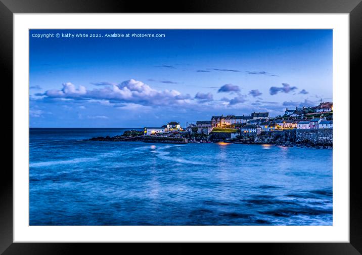 Coverack at night Cornwall  Framed Mounted Print by kathy white