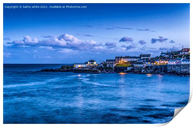 Coverack at night Cornwall  Print by kathy white