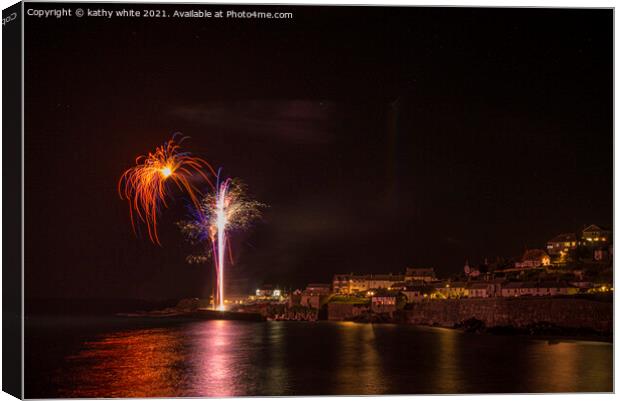 coverack at night,fireworks Canvas Print by kathy white