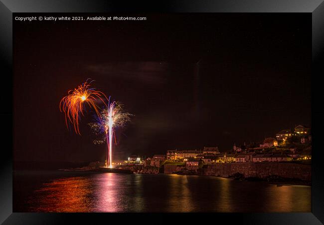 coverack at night,fireworks Framed Print by kathy white